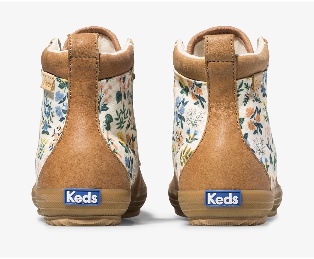 Womens Keds Boots - Rifle Paper Co. Scout Leather Wildflower w/ Thinsulate - Brown - 6428-SLTPX